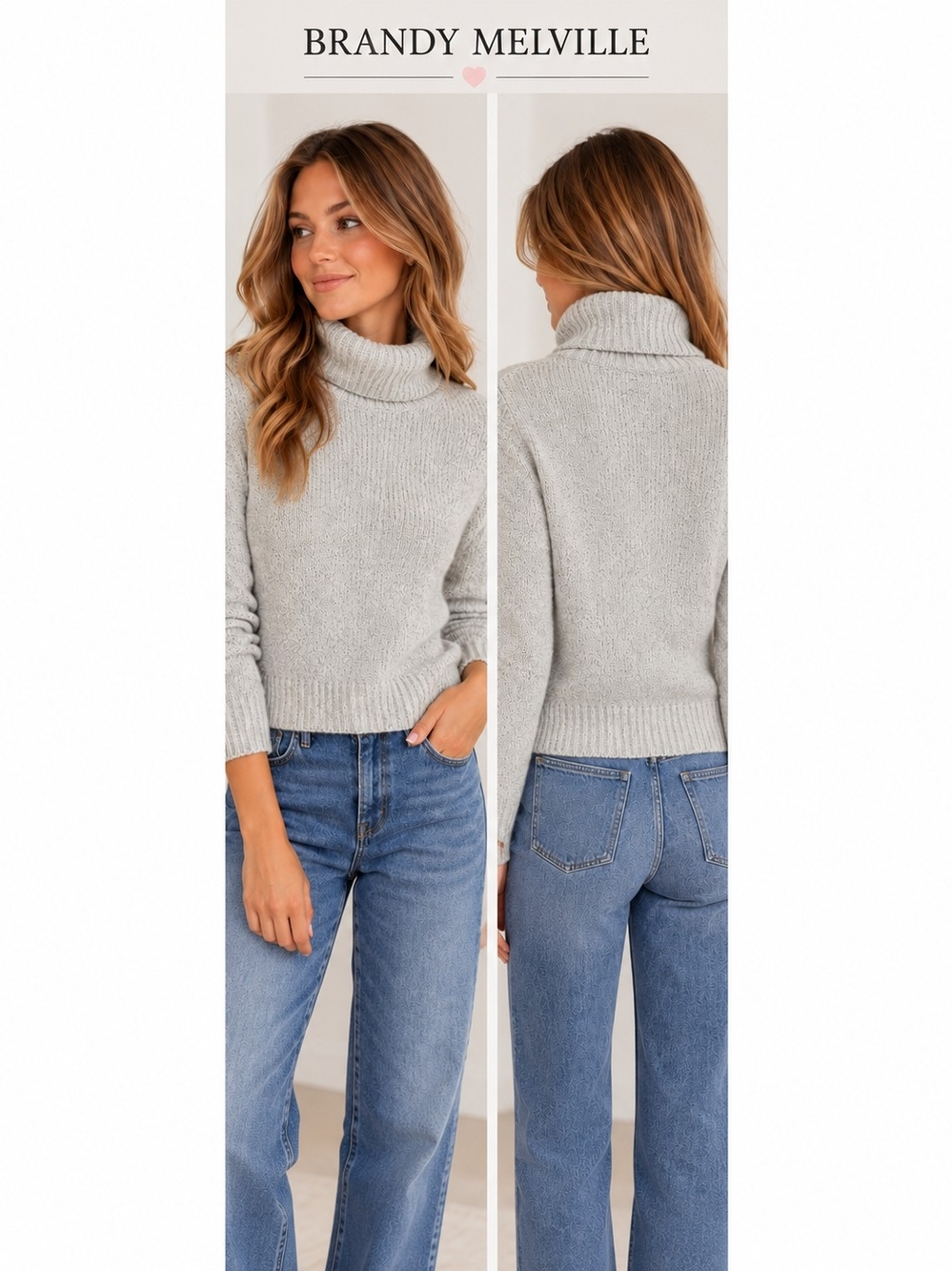 Brandy Melville Gray Knit Sweater Pullover Cozy Soft